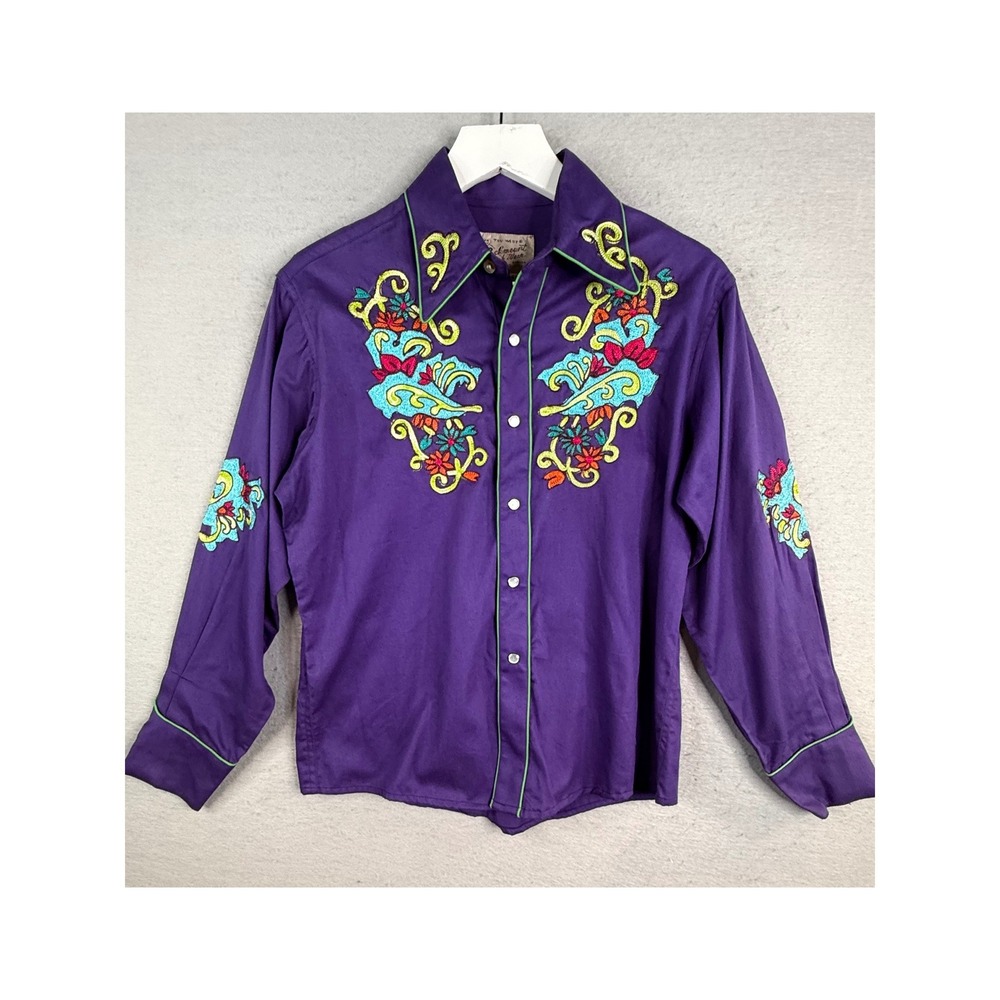 Rockmount Ranch Wear Western Shirt Kids XL Purple Gypsy Soule‎ Embroidered Snap